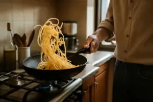 Saltare la pasta in padella: il movimento giusto per non spezzare gli spaghetti